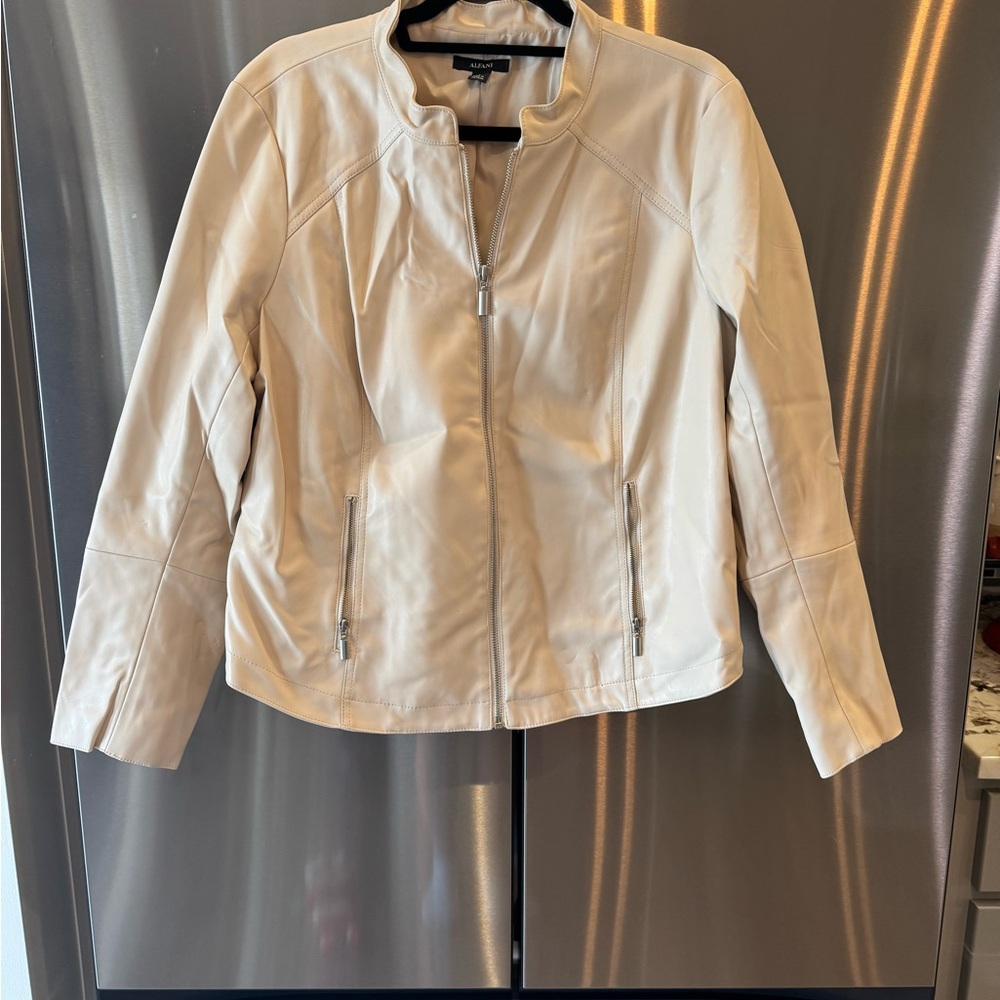 Alfani Women's Cream faux Leather Jacket